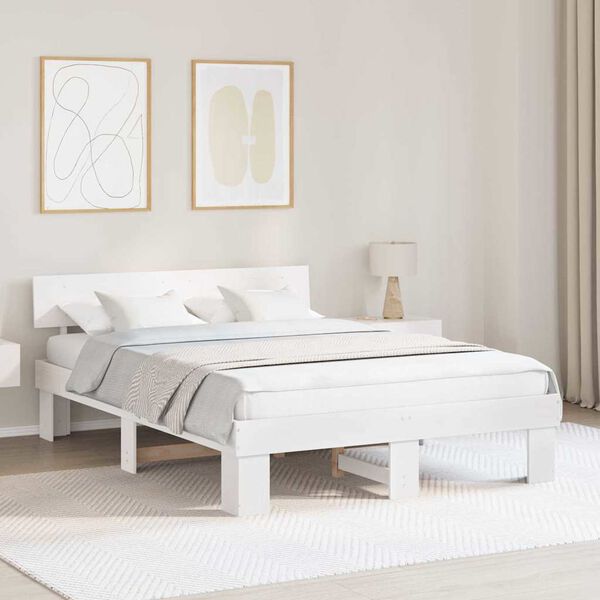 vidaXL Bed Frame with Headboard White 140 x 200 cm Solid Pine Wood