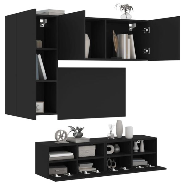 vidaXL 4 Piece TV Wall Units Black Engineered Wood