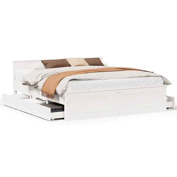 vidaXL Bed Frame without Mattress with Headboard White 180x200 cm Super King Solid Wood Pine
