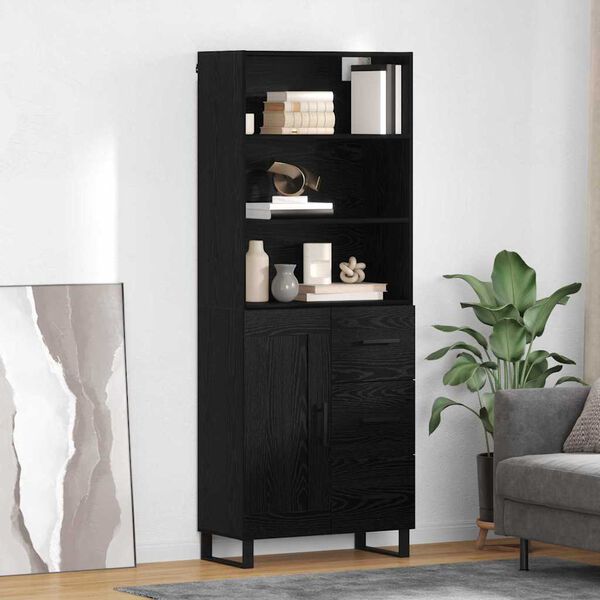 vidaXL Highboard Black Oak 69.5 x 34 x 180 cm Engineered Wood