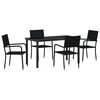 vidaXL Garden Dining Set with Cushion 5 pcs Black Poly Rattan