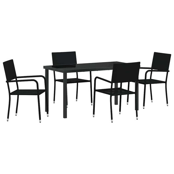 vidaXL Garden Dining Set with Cushion 5 pcs Black Poly Rattan