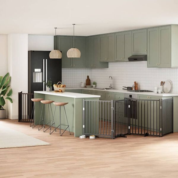 vidaXL Dog Gate with Door Foldable 12 Panels Black 960 cm Poplar Wood