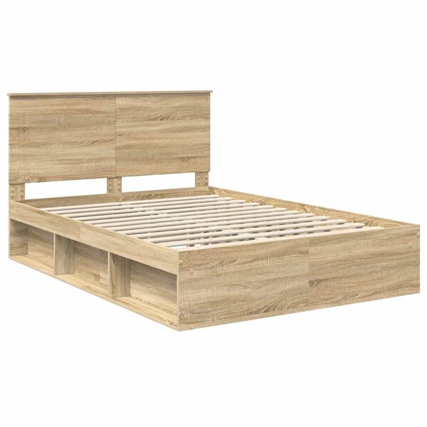 vidaXL Bed Frame with Headboard Sonoma 140 x 200 cm Solid Pine Wood
