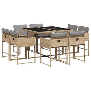 vidaXL 9 Piece Garden Dining Set with Cushions Mix Beige Poly Rattan
