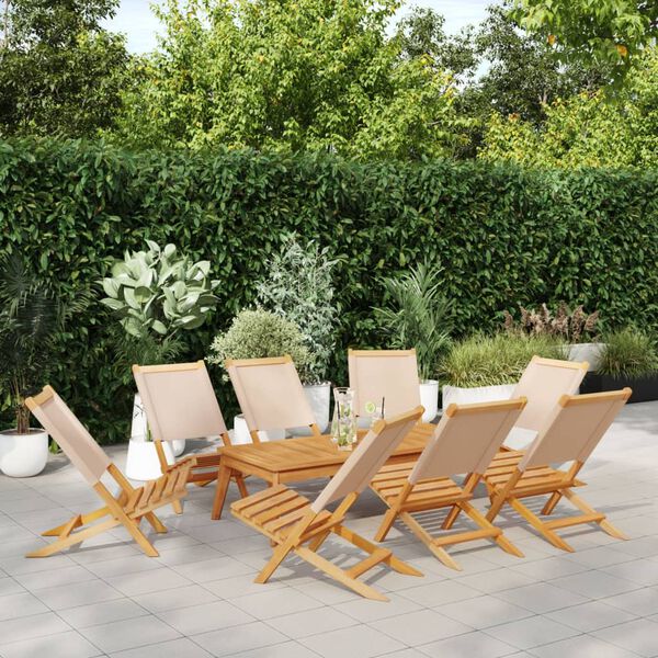 vidaXL Folding Garden Chairs 8 pcs Beige Fabric and Solid Wood