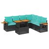 vidaXL 7 Piece Garden Sofa Set with Cushions Black Poly Rattan Acacia