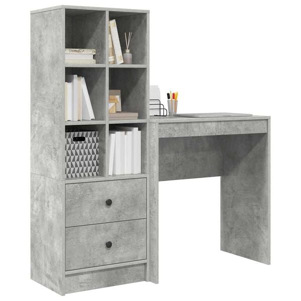 vidaXL Desk with Drawer 2 pcs Concrete Grey