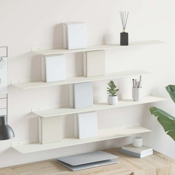 vidaXL Floating Shelf Wall-mounted 4 pcs White 100 x 18 x 2.5 cm Steel