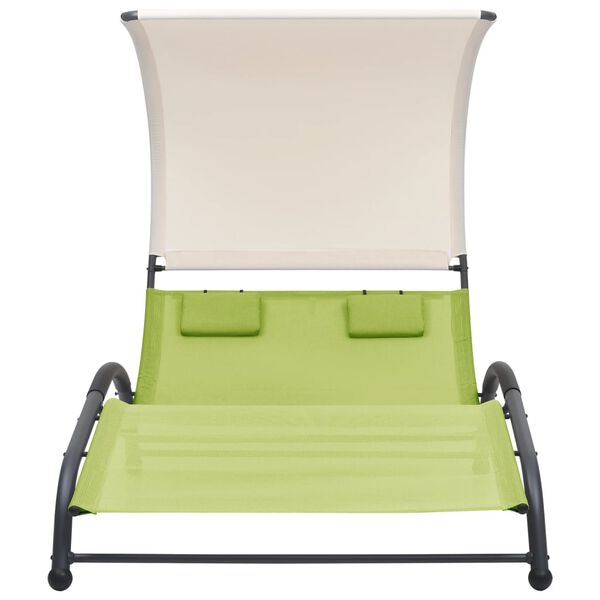vidaXL Double Sun Lounger with Canopy Textilene Green
