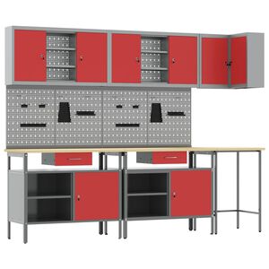 vidaXL Work Cabinet Set with Drawer with Shelf 10 pcs Red and Grey