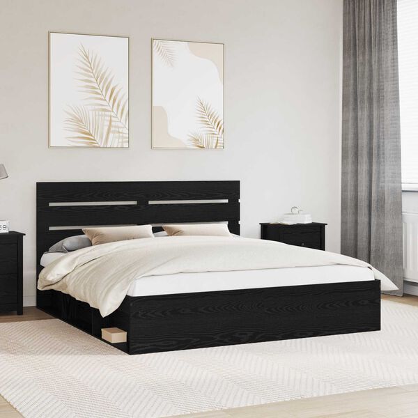 vidaXL Bed Frame with Headboard Black 200 x 200 cm Solid Pine Wood