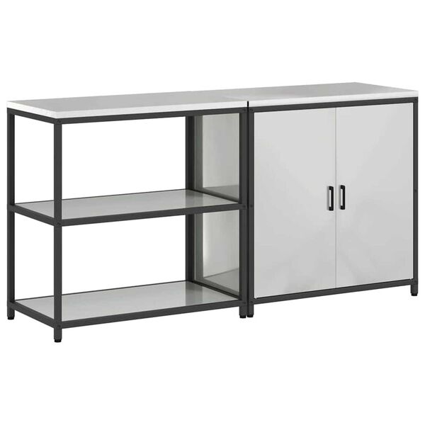 vidaXL Kitchen Storage Set with Shelf with Storage 2 pcs Silver Steel