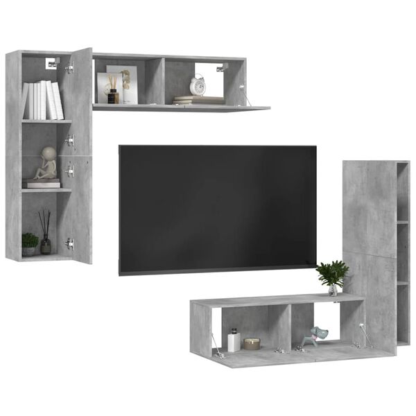 vidaXL 4 Piece TV Cabinet Set Concrete Grey Engineered Wood