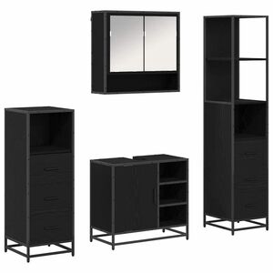 vidaXL Bathroom Furniture Set 4 pcs Black Oak Engineered Wood
