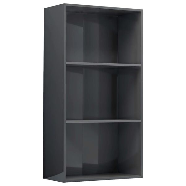 vidaXL 3-Tier Book Cabinet High Gloss Grey 60x30x114 cm Engineered Wood