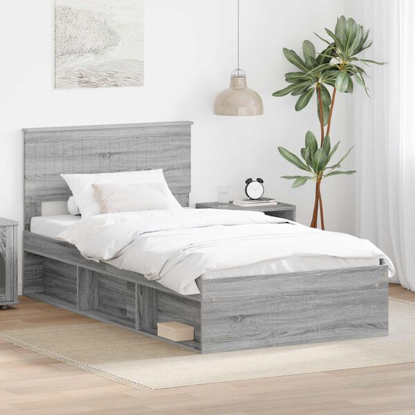 vidaXL Bed Frame Grey Sonoma 100 x 200 cm Solid Pine Wood