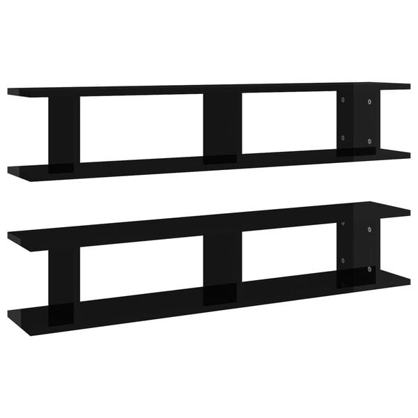 vidaXL Wall Shelf 2pcs High Gloss Black 105x18x20cm Engineered Wood