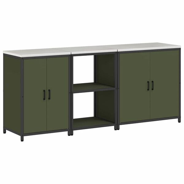 vidaXL Kitchen Storage Set with Shelf Other 3 pcs Olive Green Steel