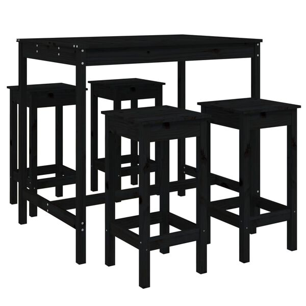 vidaXL 5 Piece Garden Bar Set Black Solid Wood Pine