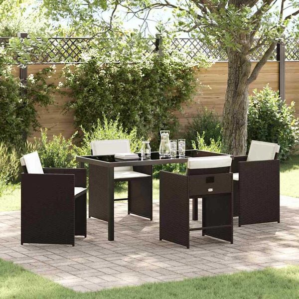 vidaXL Garden Dining Set 5 pcs Brown Poly Rattan