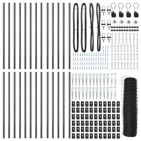 vidaXL Fence Post Grey 50 x 0.5 m (36 mm mesh) Steel and PVC