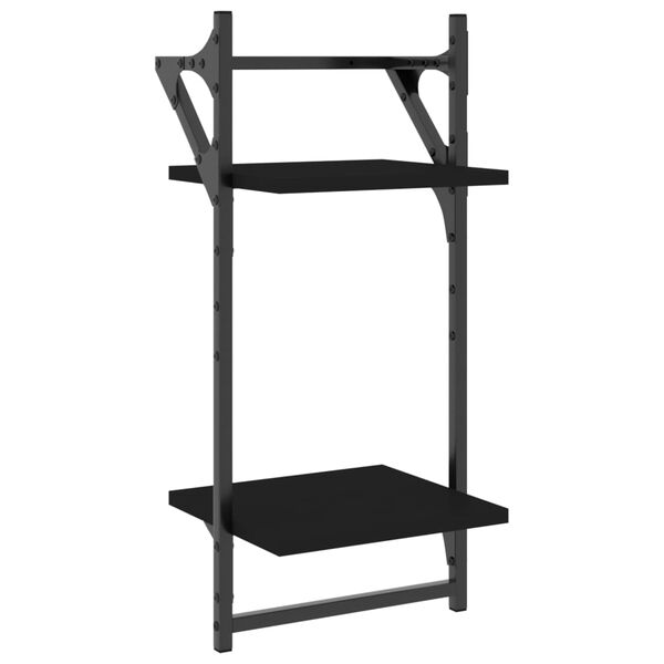 vidaXL 2-Tier Wall Shelves with Bars 2 pcs Black 30x25x65 cm