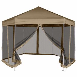 vidaXL Hexagonal Pop-Up Marquee with Sidewalls 3.6x3.1 m Taupe 220g/m&sup2;