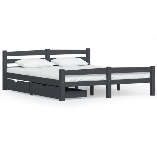 vidaXL Bed Frame without Mattress Dark Grey Solid Pinewood 160x200 cm (322093+321990)