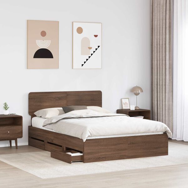 vidaXL Bed Frame with Headboard Brown Oak 150 x 200 cm Engineered Wood