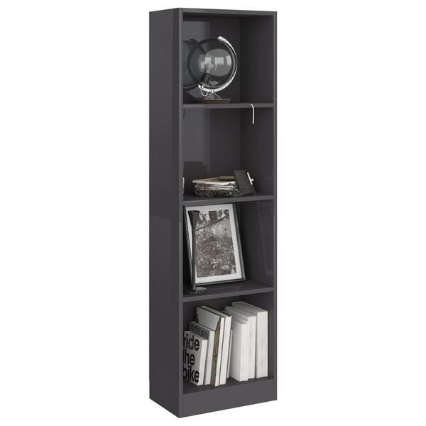 vidaXL 4-Tier Book Cabinet High Gloss Grey 40x24x142 cm Engineered Wood