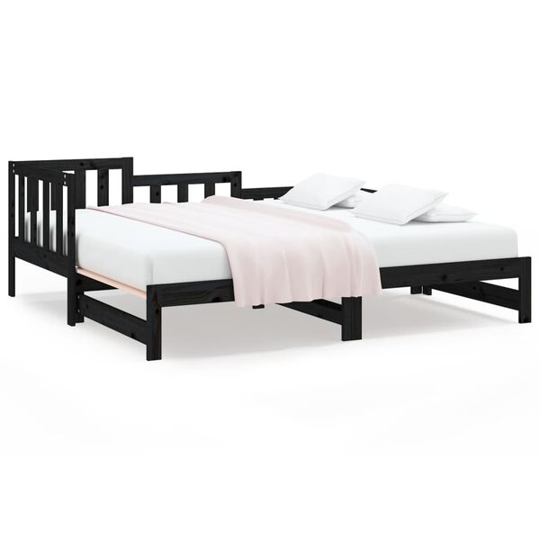 vidaXL Pull-out Day Bed without Mattress Black 2x cm Solid Wood Pine