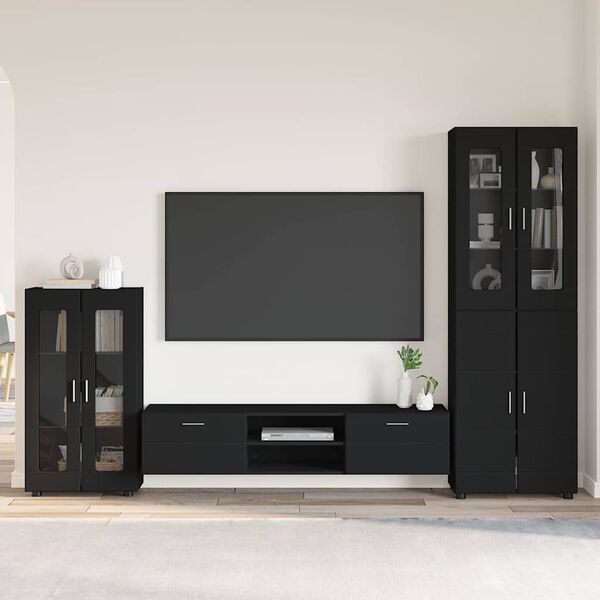 vidaXL TV Cabinet Set with Drawer FLORIN Black Engineered Wood