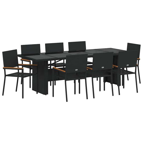 vidaXL Garden Dining Set 9 pcs Black Poly Rattan