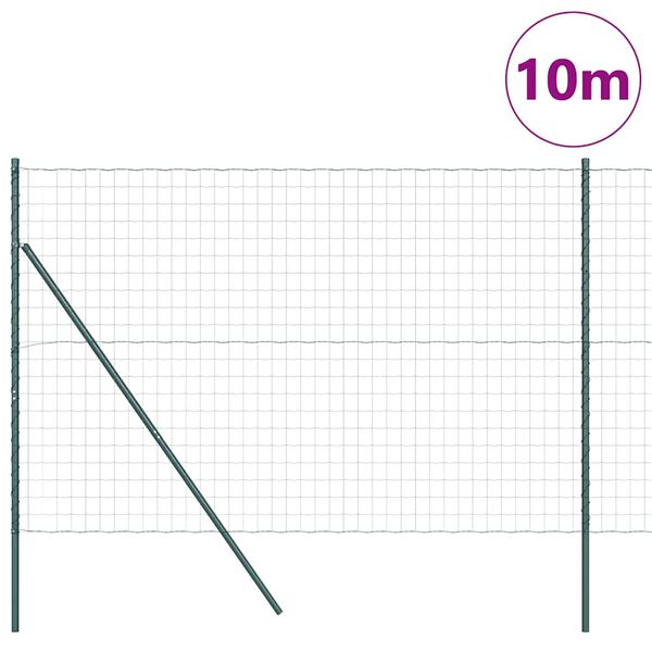 vidaXL Fence with Post Green 1.5 x 10 m Steel