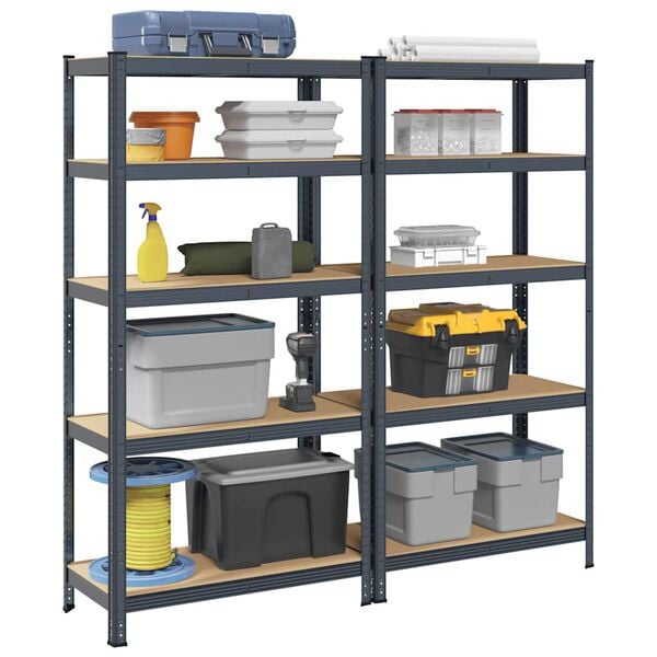 vidaXL 5-Layer Heavy-duty Shelves 2 pcs Anthracite Steel&Engineered Wood
