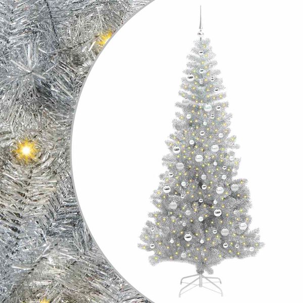 vidaXL Christmas Tree with 300 LEDs with Stand Silver 210 cm PET