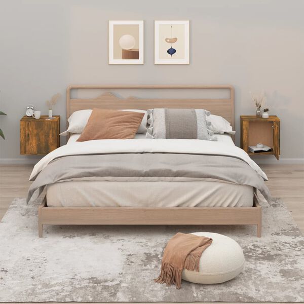 vidaXL Wall-mounted Bedside Cabinets 2 pcs Smoked Oak 50x30x47 cm