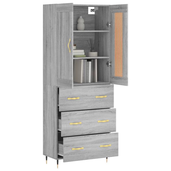 vidaXL Highboard Grey Sonoma 69.5x34x180 cm Engineered Wood
