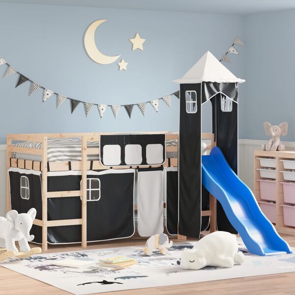 vidaXL Kids' Loft Bed with Tower without Mattress White&Black 90x190cm