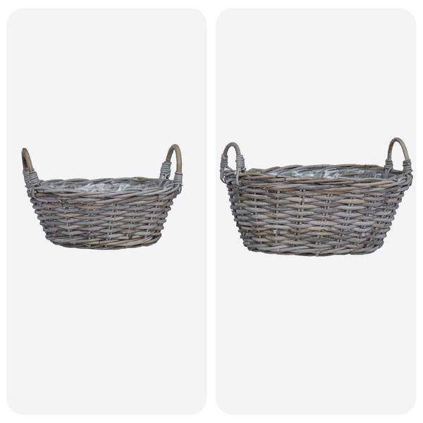 vidaXL Planter Basket with Storage 2 pcs Grey Lacak Rattan