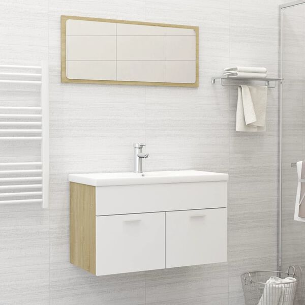 vidaXL 2 Piece Bathroom Furniture Set White and Sonoma Oak Engineered Wood