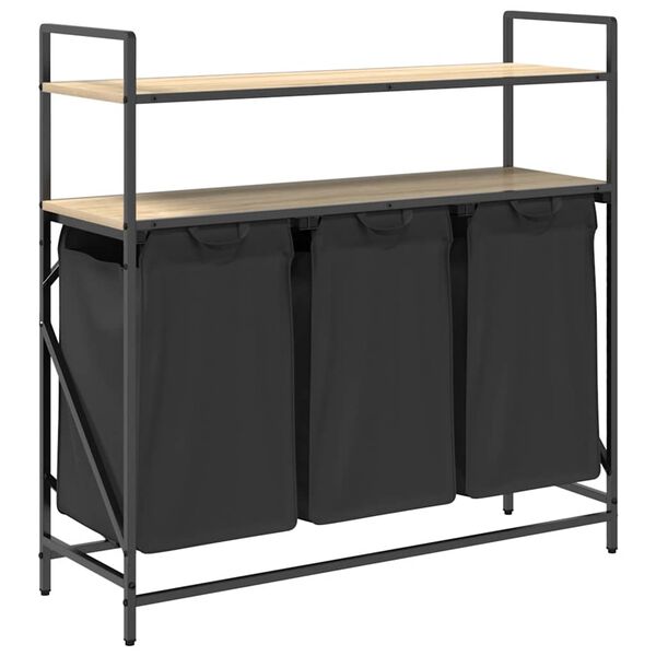 vidaXL Laundry Basket 3 Compartments with Shelves Sonoma Oak