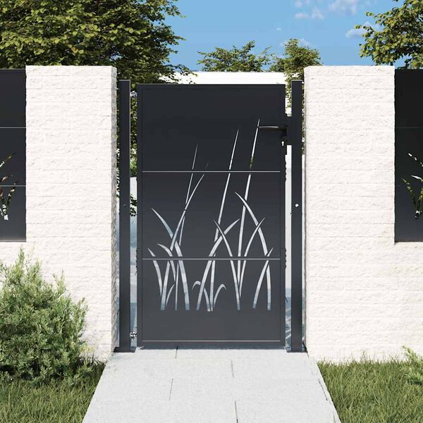 vidaXL Garden Gate Anthracite 100x125 cm Steel Grass Design