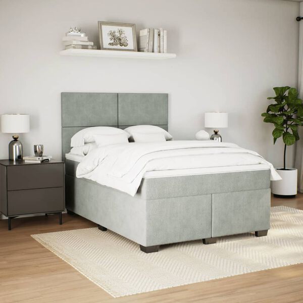 vidaXL Box Spring Bed with Mattress Light Grey 140x190 cm Velvet