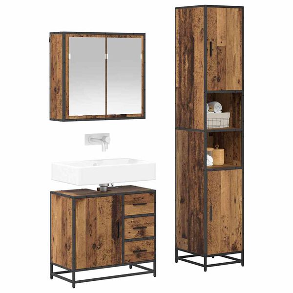 vidaXL Bathroom Furniture Set with Door 3 pcs Old wood 65 x 33 x 60 cm