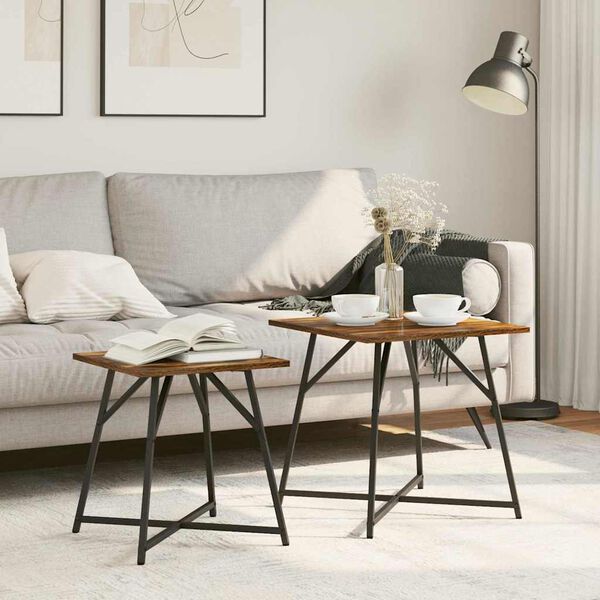 vidaXL Side Table Set 2 pcs Smoked oak and Black 50 x 50 x 50 cm