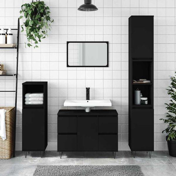 vidaXL Bathroom Cabinet Black 80x33x60 cm Engineered Wood