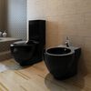 Stand Toilet & Bidet Set Black Ceramic