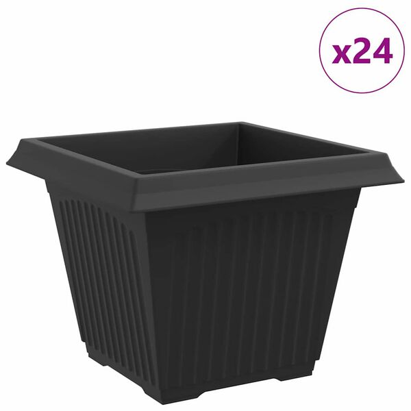 vidaXL Square Flower Pot 24 pcs Black 43 x 43 x 33.5 cm Plastic